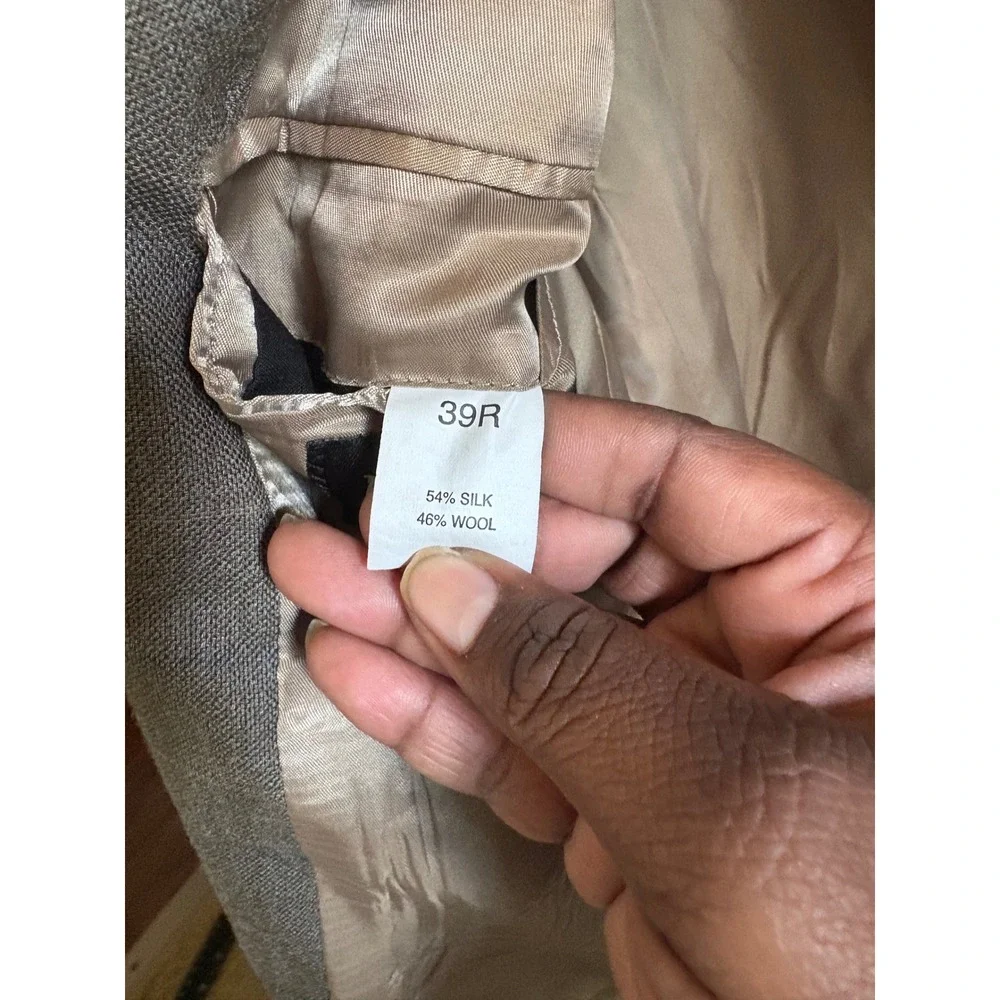 Jos. A. Bank 39R Sport Coat Blazer Wool Silk Brown Windowpane‎